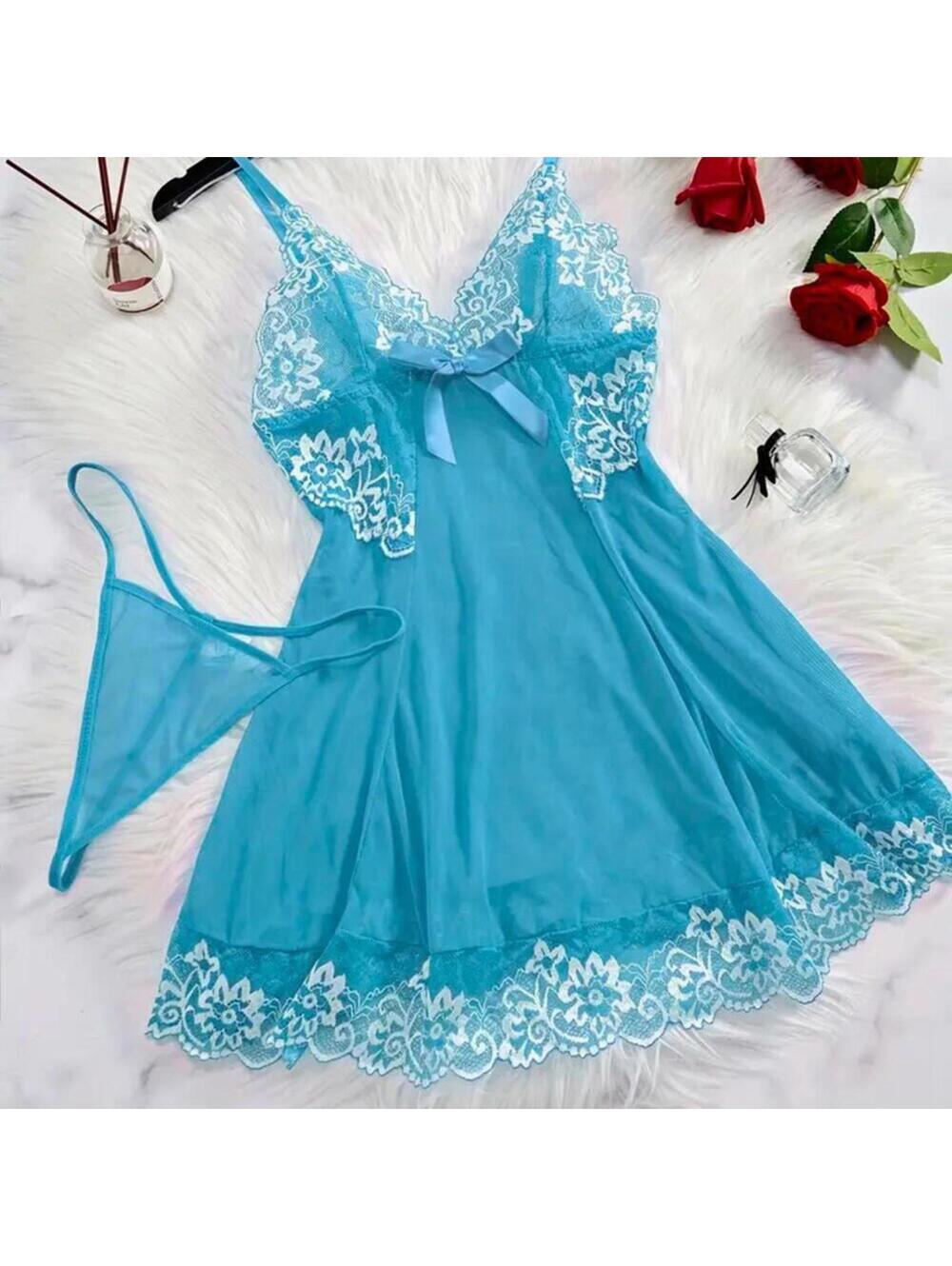 🇺🇸NWOT Sexy Lace Sleepwear Dress Backless Adjustable Strap Slip Dress Nightgown